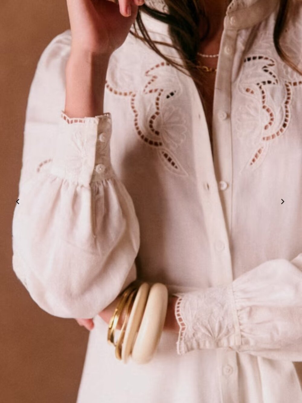 Sezane Cream Embroidered Linen Dress - Belted Shirt Dress - Picture 2 of 9